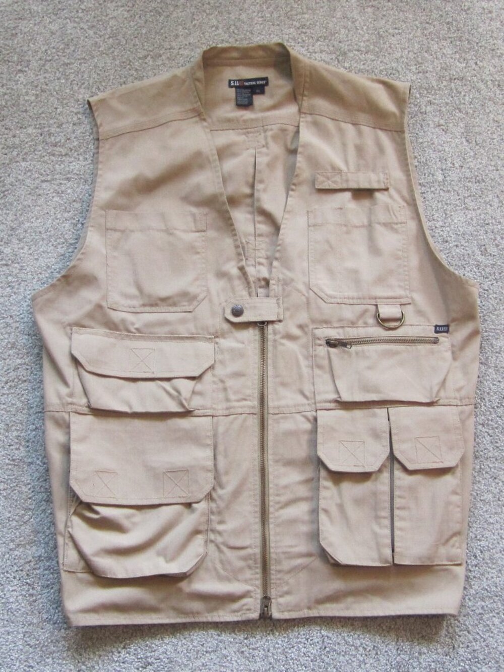 511 Tactical Vest Mens XL Khaki Utility Cargo Zip Pockets Fishing Hunting Safari